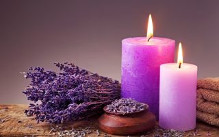 Spa still life with candles and lavender
