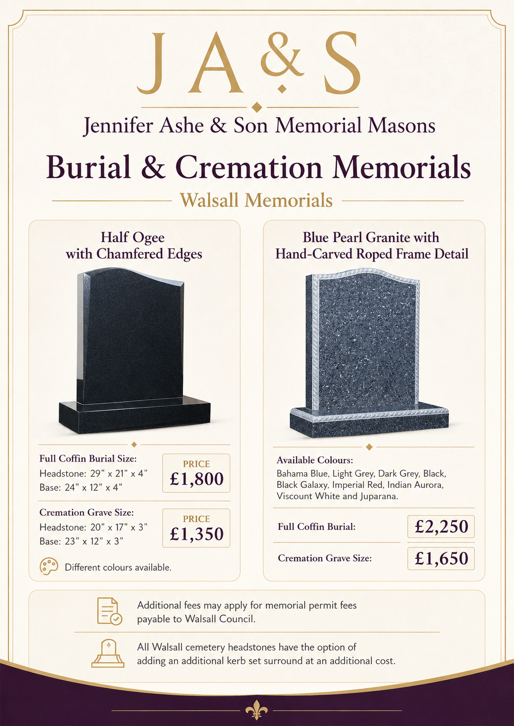 Walsall burial and cremation memorial offer